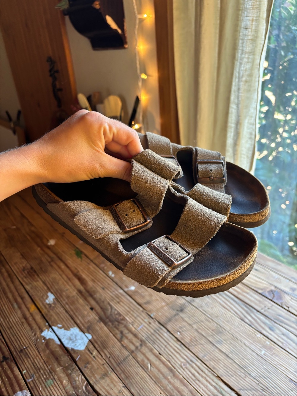 Birkenstock Arizona Suede Leather Two-Strap Buckle Sandals